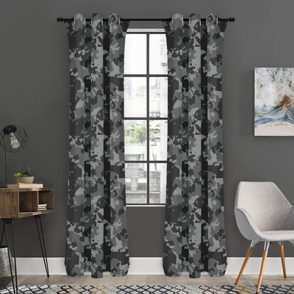 Grey Digital Camo Pattern Print Curtain