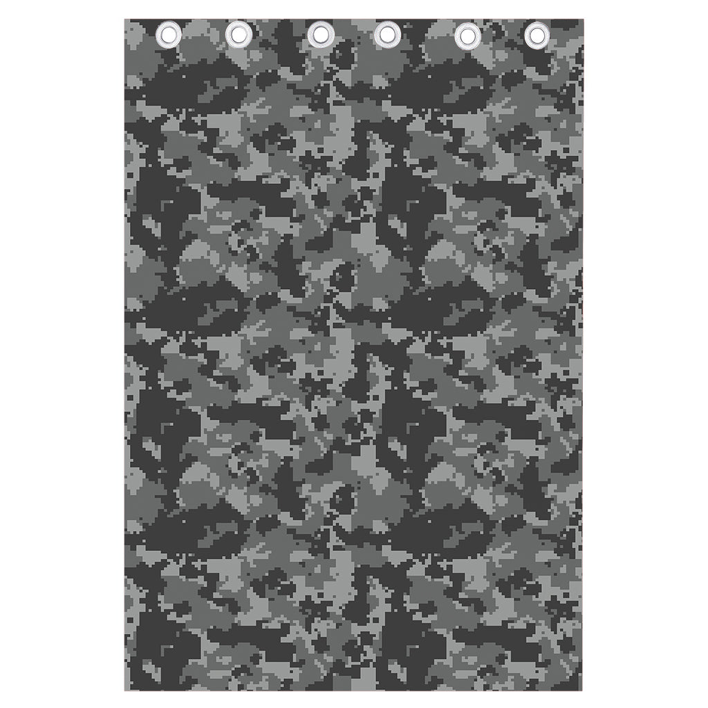 Grey Digital Camo Pattern Print Curtain