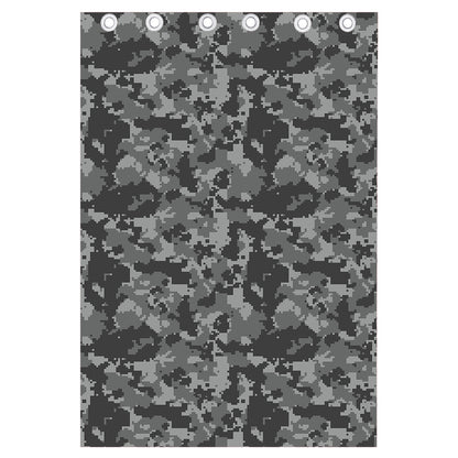 Grey Digital Camo Pattern Print Curtain