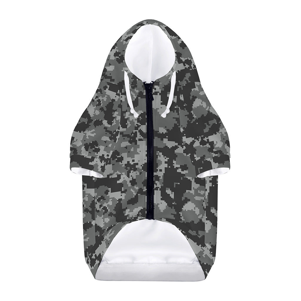 Grey Digital Camo Pattern Print Dog Zip Up Hoodie