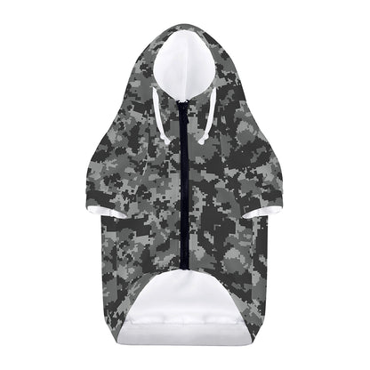 Grey Digital Camo Pattern Print Dog Zip Up Hoodie