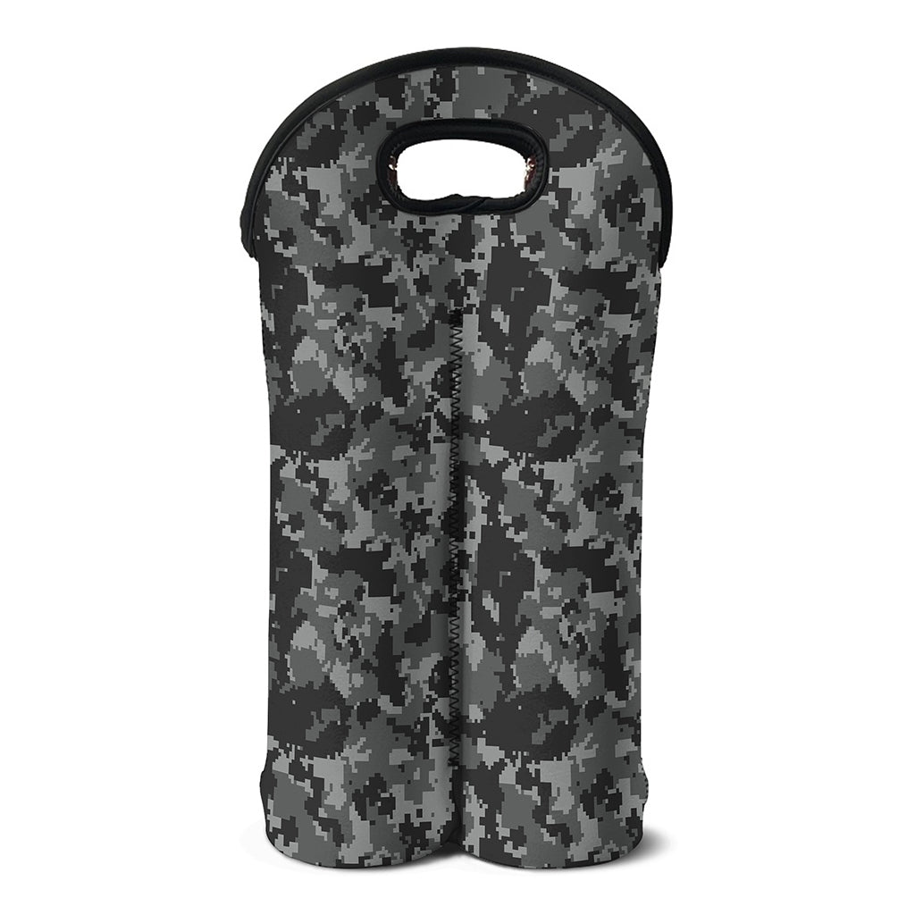 Grey Digital Camo Pattern Print Double Neoprene Wine Tote