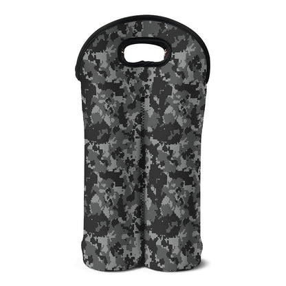 Grey Digital Camo Pattern Print Double Neoprene Wine Tote