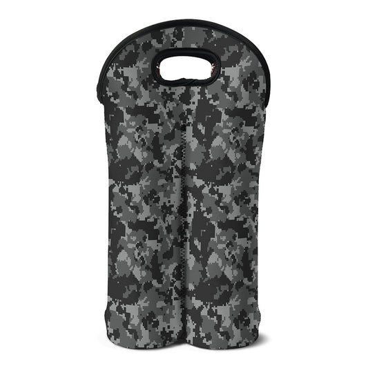 Grey Digital Camo Pattern Print Double Neoprene Wine Tote
