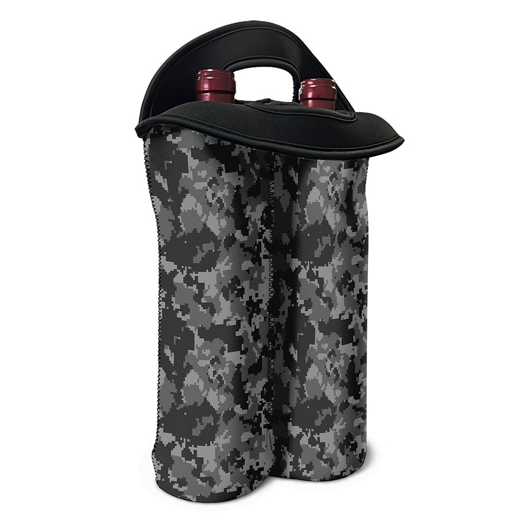 Grey Digital Camo Pattern Print Double Neoprene Wine Tote
