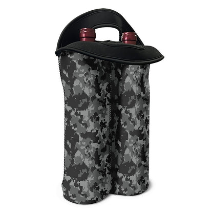 Grey Digital Camo Pattern Print Double Neoprene Wine Tote