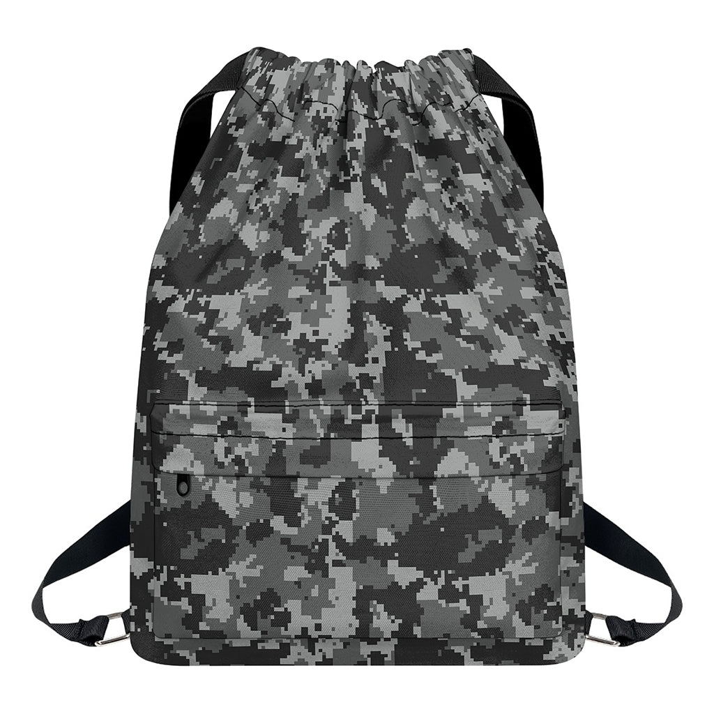 Grey Digital Camo Pattern Print Drawstring Backpack