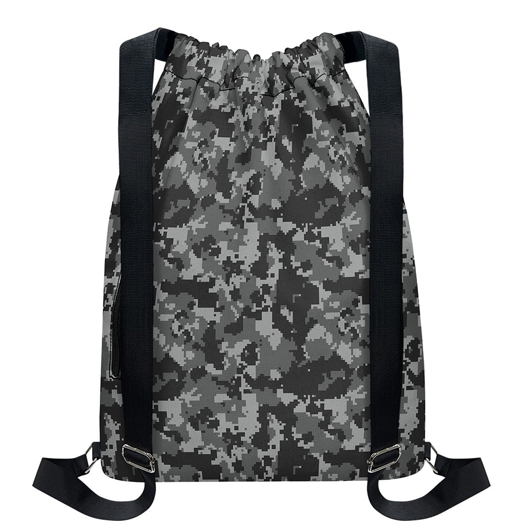 Grey Digital Camo Pattern Print Drawstring Backpack