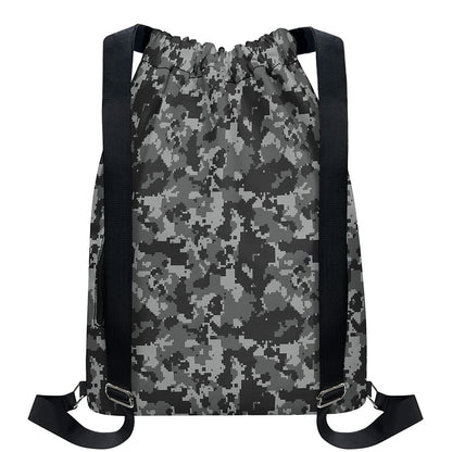 Grey Digital Camo Pattern Print Drawstring Backpack