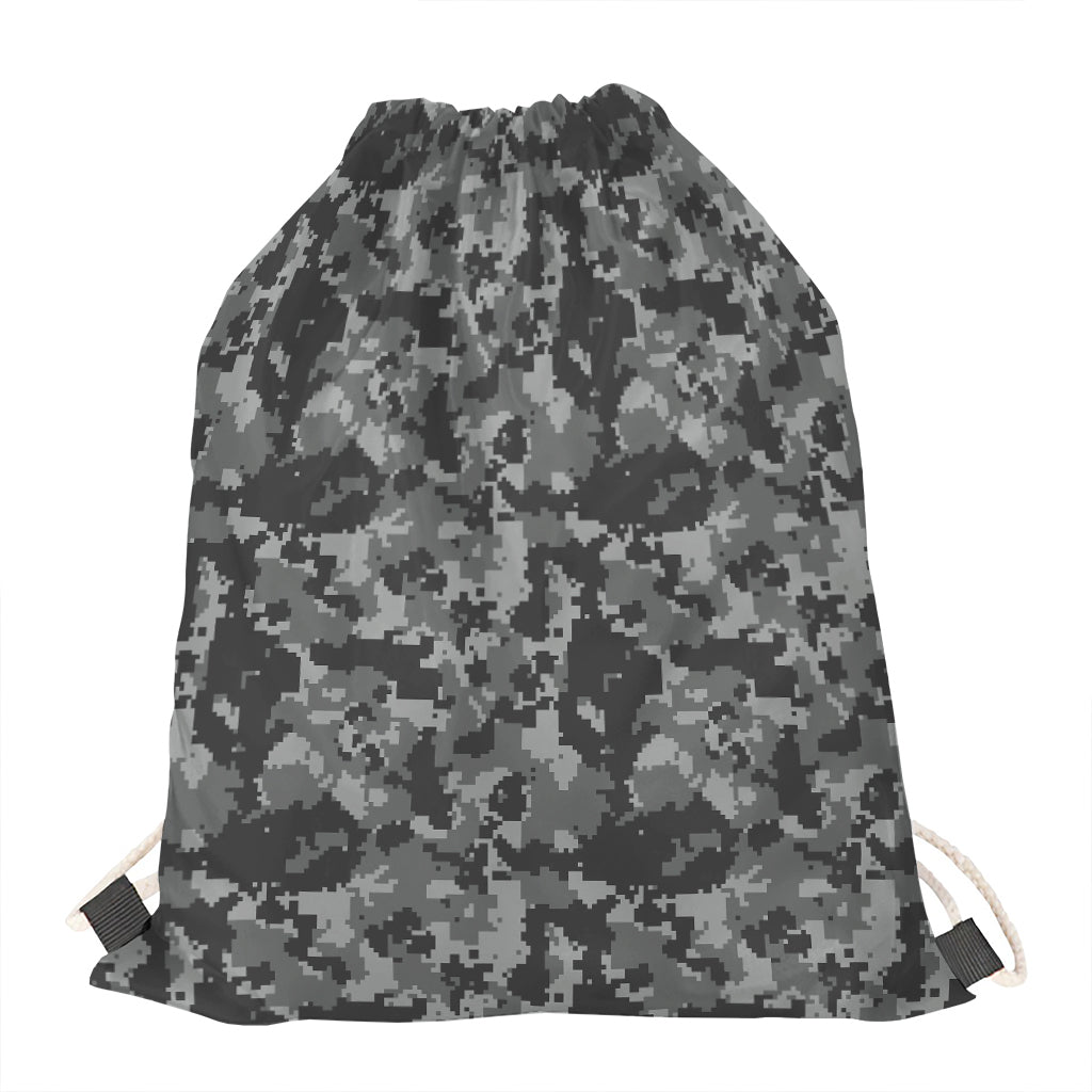 Grey Digital Camo Pattern Print Drawstring Bag