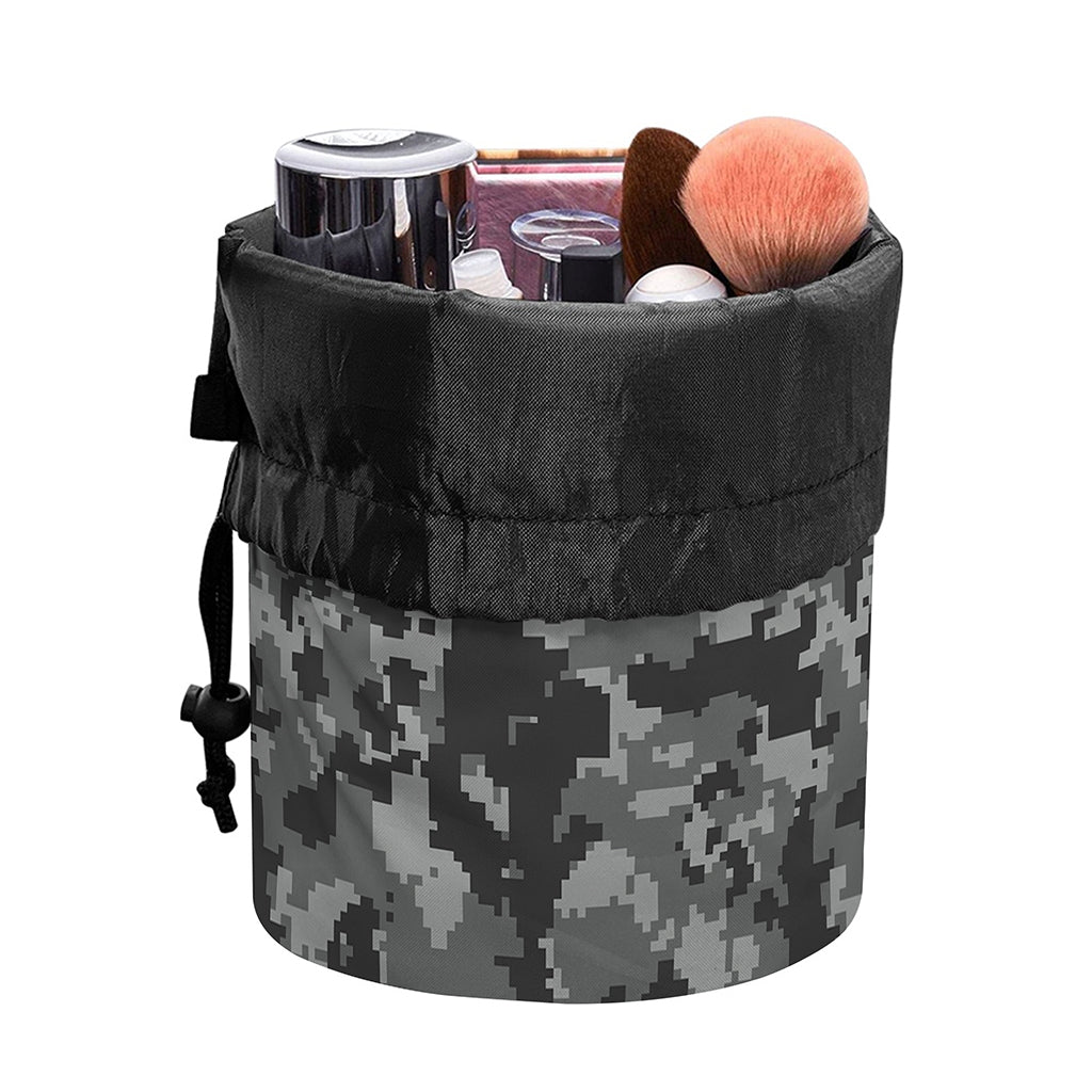 Grey Digital Camo Pattern Print Drawstring Makeup Bag