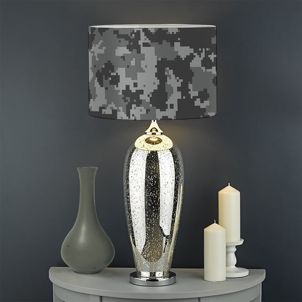 Grey Digital Camo Pattern Print Drum Lamp Shade