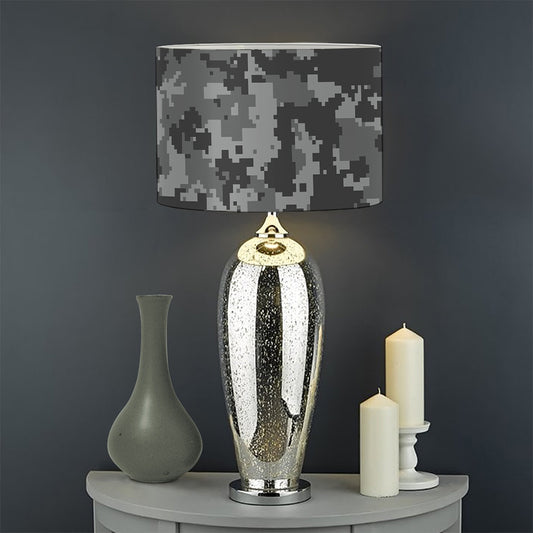 Grey Digital Camo Pattern Print Drum Lamp Shade
