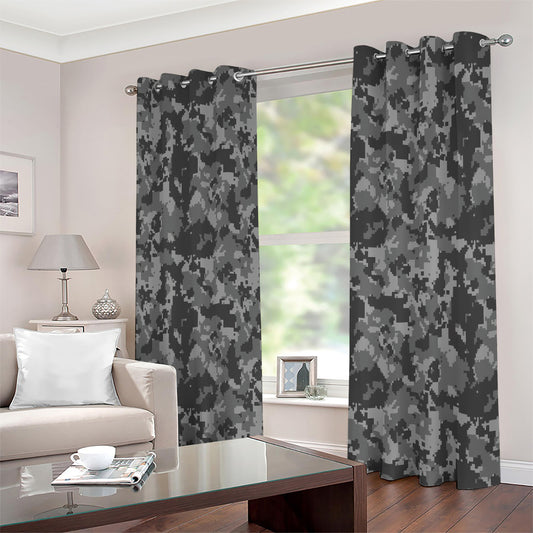 Grey Digital Camo Pattern Print Extra Wide Grommet Curtains