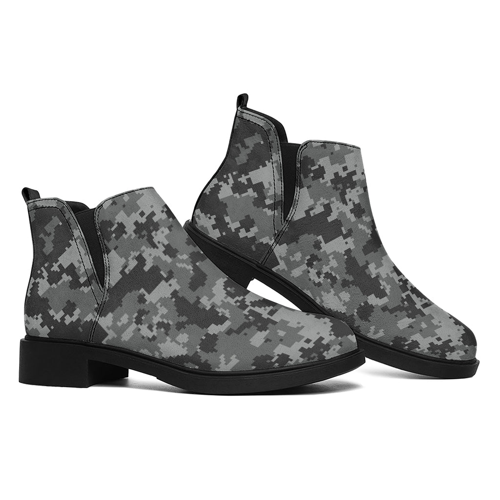 Grey Digital Camo Pattern Print Flat Ankle Boots