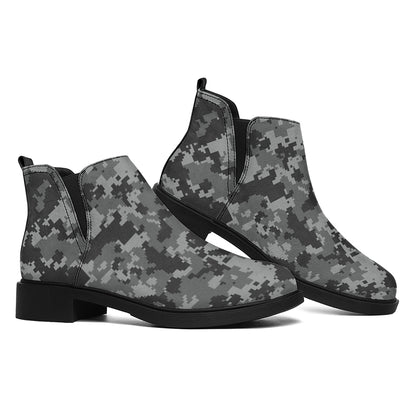 Grey Digital Camo Pattern Print Flat Ankle Boots