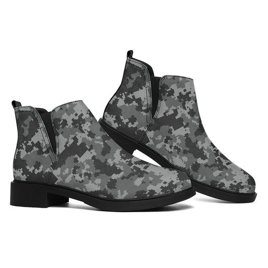 Grey Digital Camo Pattern Print Flat Ankle Boots
