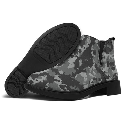 Grey Digital Camo Pattern Print Flat Ankle Boots