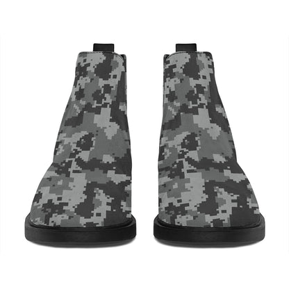 Grey Digital Camo Pattern Print Flat Ankle Boots