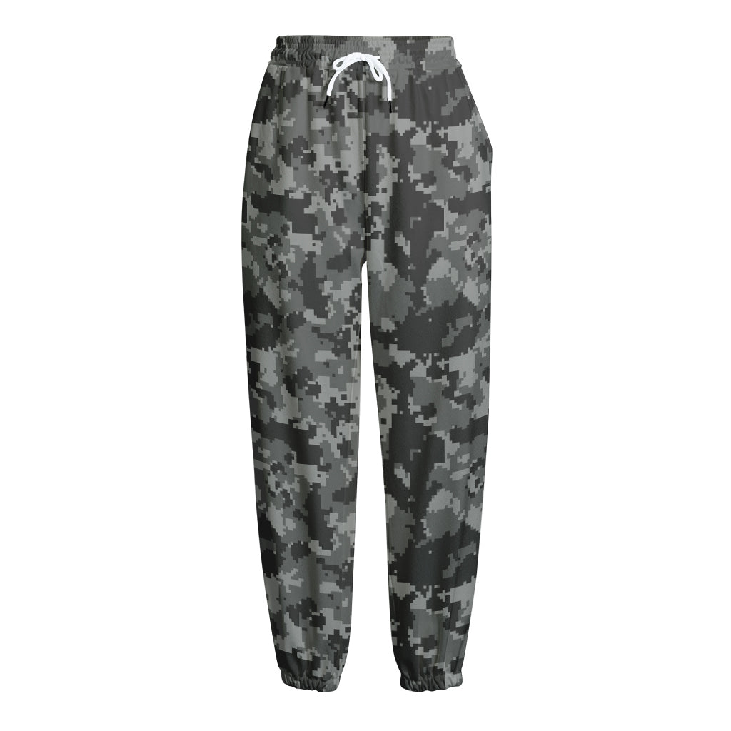 Grey Digital Camo Pattern Print Fleece Lined Knit Pants