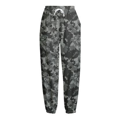 Grey Digital Camo Pattern Print Fleece Lined Knit Pants