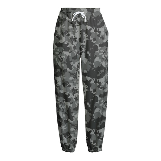 Grey Digital Camo Pattern Print Fleece Lined Knit Pants
