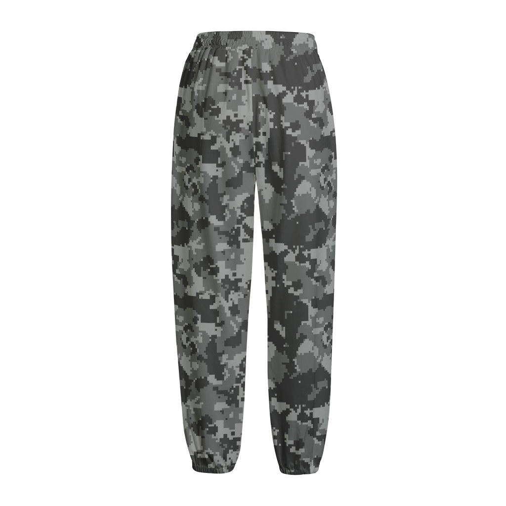 Grey Digital Camo Pattern Print Fleece Lined Knit Pants