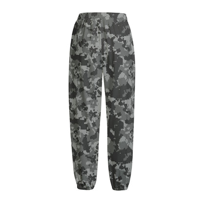 Grey Digital Camo Pattern Print Fleece Lined Knit Pants