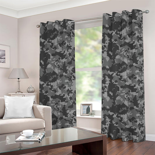 Grey Digital Camo Pattern Print Grommet Curtains