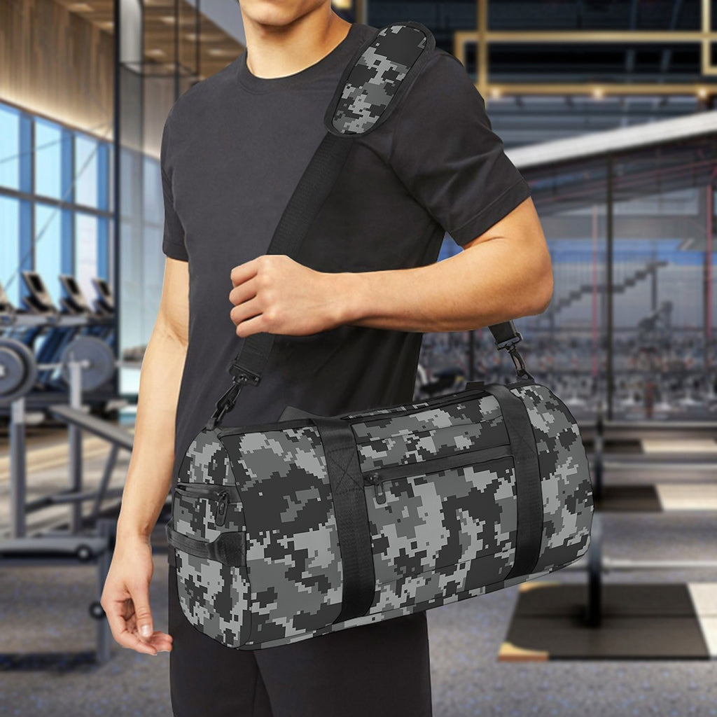 Grey Digital Camo Pattern Print Gym Bag