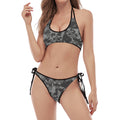 Grey Digital Camo Pattern Print Halter Scoop Tie Side Bikini