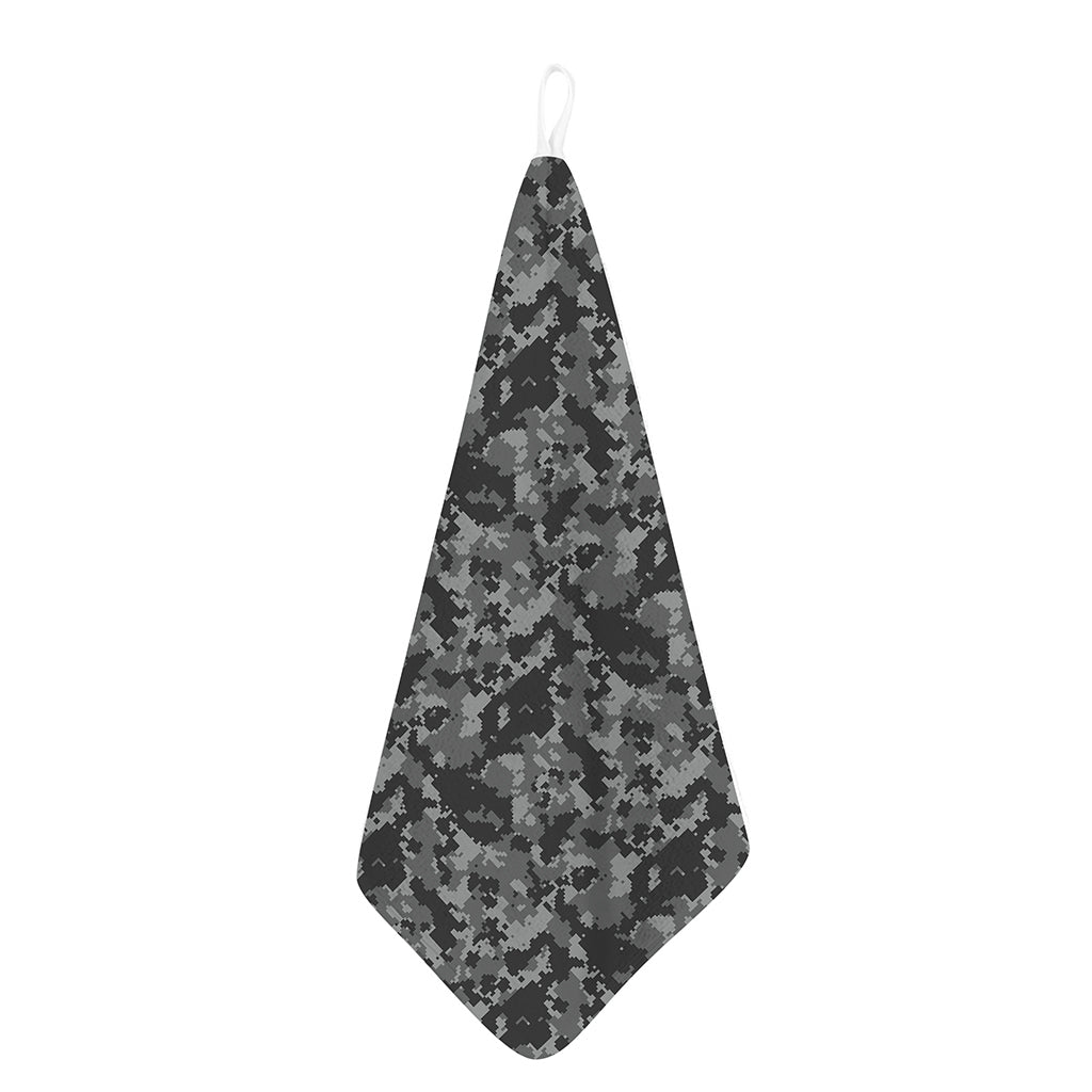 Grey Digital Camo Pattern Print Hand Towel