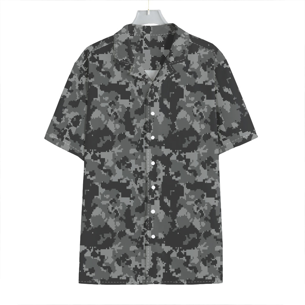 Grey Digital Camo Pattern Print Hawaiian Shirt