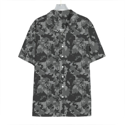 Grey Digital Camo Pattern Print Hawaiian Shirt