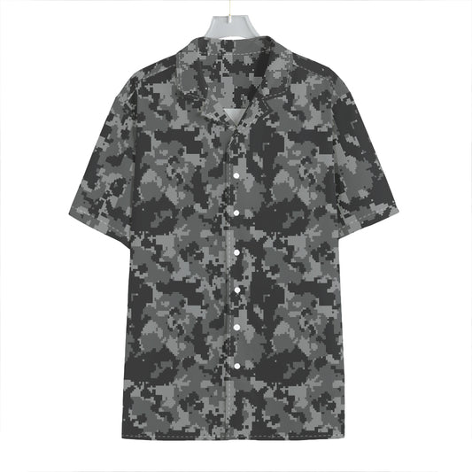 Grey Digital Camo Pattern Print Hawaiian Shirt