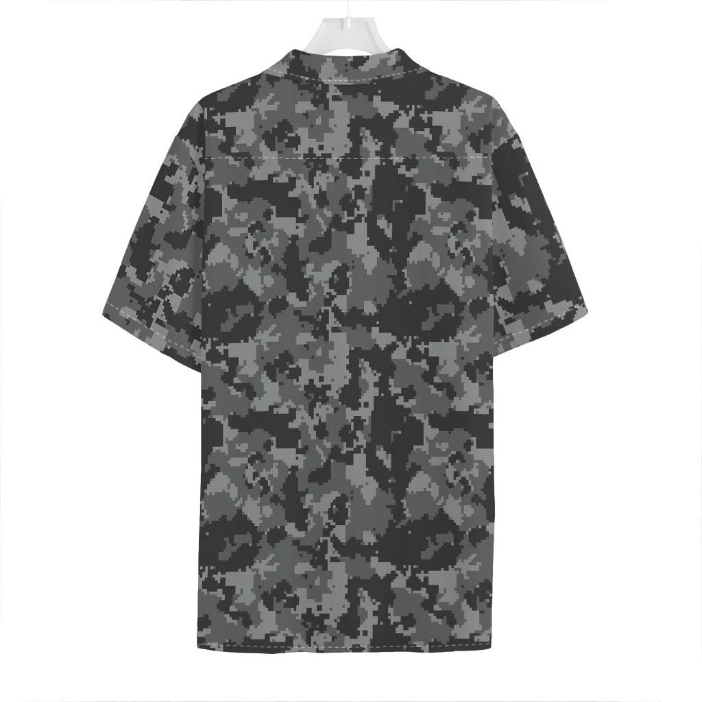 Grey Digital Camo Pattern Print Hawaiian Shirt