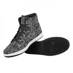 Grey Digital Camo Pattern Print High Top Leather Sneakers