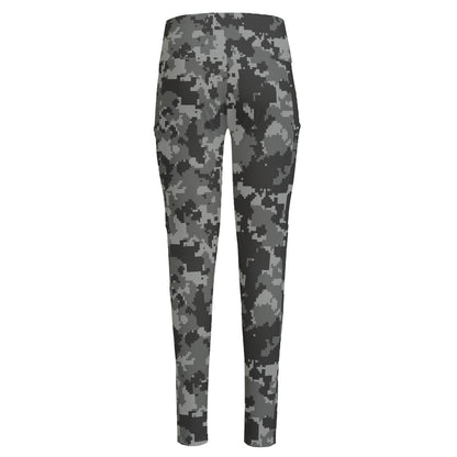 Grey Digital Camo Pattern Print High-Waisted Pocket Leggings