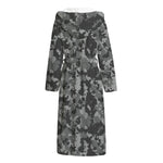 Grey Digital Camo Pattern Print Hooded Bathrobe