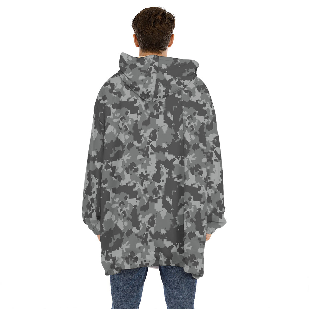 Grey Digital Camo Pattern Print Hoodie Blanket