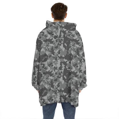 Grey Digital Camo Pattern Print Hoodie Blanket