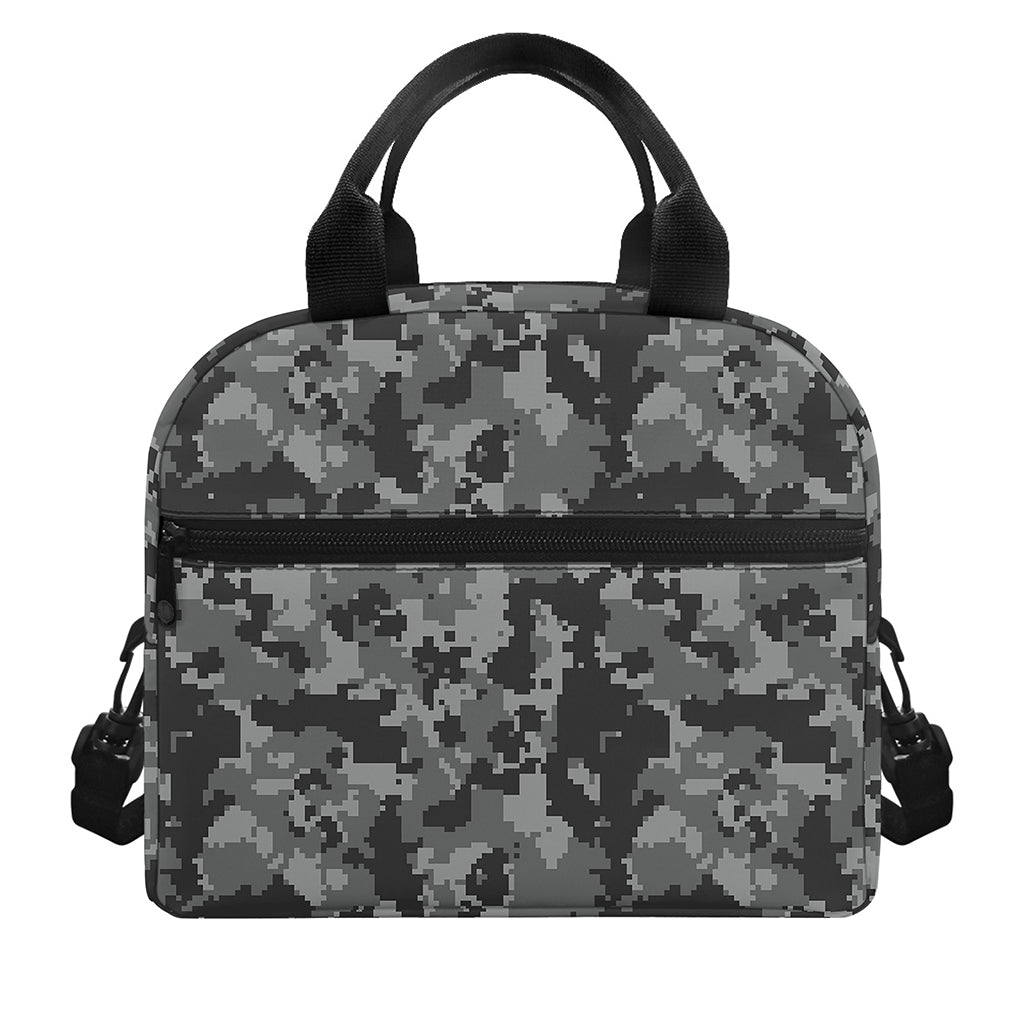 Grey Digital Camo Pattern Print Insulated Lunch Bag