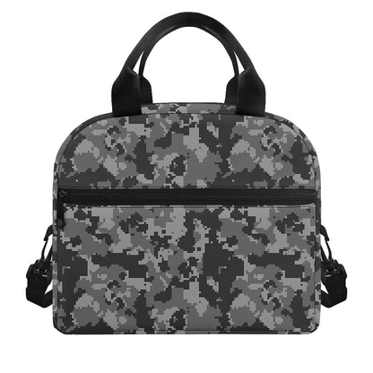 Grey Digital Camo Pattern Print Insulated Lunch Bag