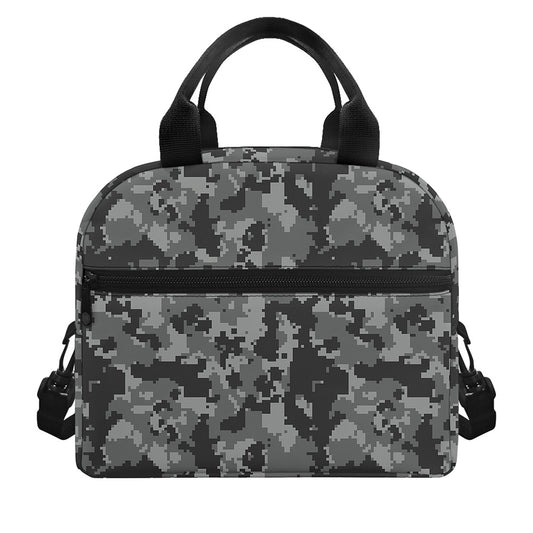 Grey Digital Camo Pattern Print Insulated Lunch Bag