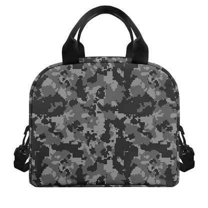 Grey Digital Camo Pattern Print Insulated Lunch Bag