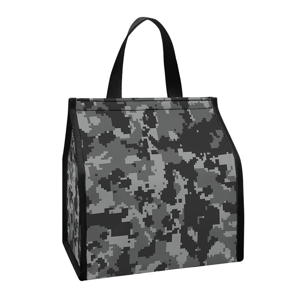 Grey Digital Camo Pattern Print Insulated Lunch Tote