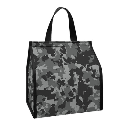 Grey Digital Camo Pattern Print Insulated Lunch Tote