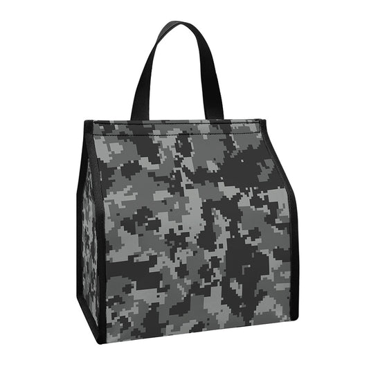 Grey Digital Camo Pattern Print Insulated Lunch Tote