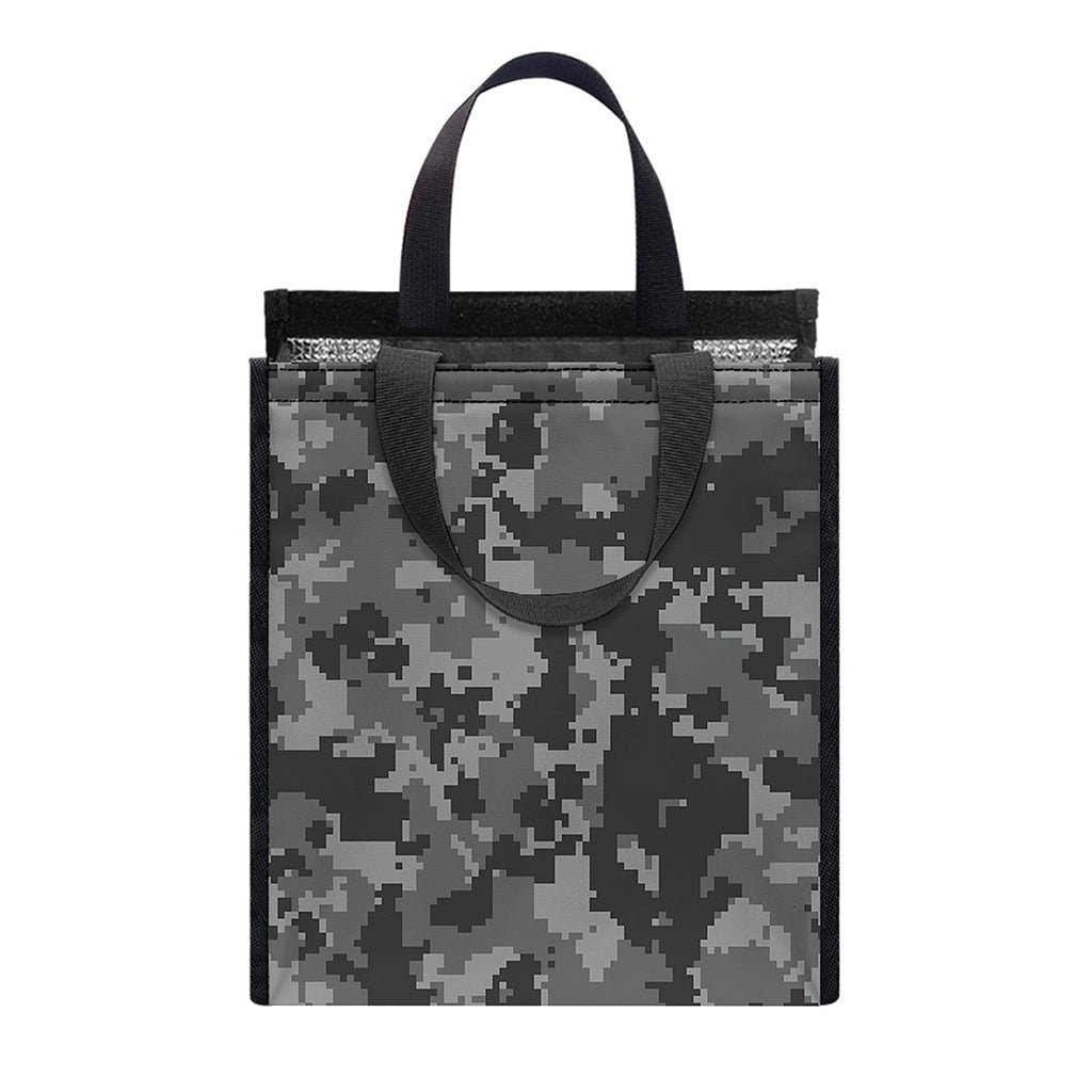 Grey Digital Camo Pattern Print Insulated Lunch Tote