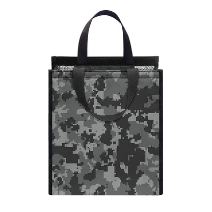 Grey Digital Camo Pattern Print Insulated Lunch Tote